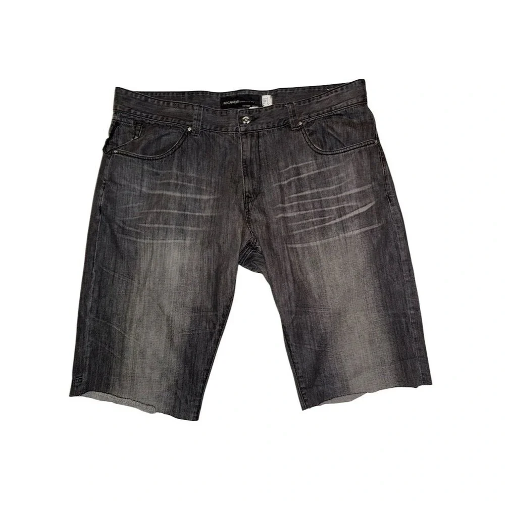 Rocawear Men's Gray Denim‎ Chino Shorts Charcoal Wash 5-Pocket 42 Y2K whiskering